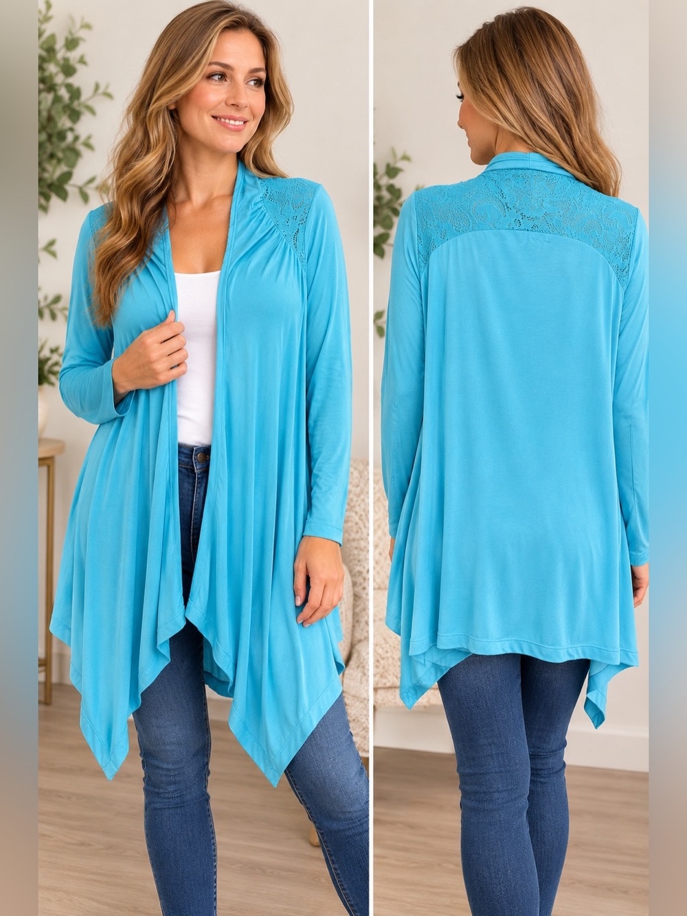 NWT Women’s Turquoise Lace Open Front Cardigan Size M
